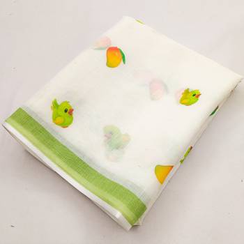 white printed work cotton blend saree 5