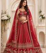 red color Handwork Sequin and Beads Multi Color and Thread work silk blend Lehnga Choli 
