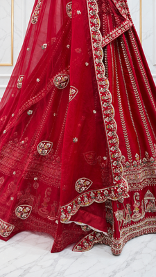 red color Handwork Sequin and Beads Multi Color and Thread work silk blend Lehnga Choli  4