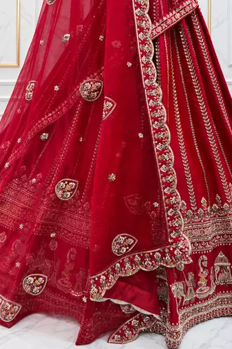 red color Handwork Sequin and Beads Multi Color and Thread work silk blend Lehnga Choli 