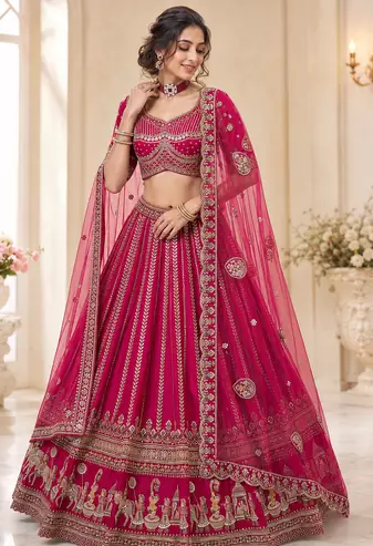 pink color Handwork Sequin and Beads Multi Color and Thread work silk blend Lehnga Choli 