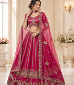 pink color Handwork Sequin and Beads Multi Color and Thread work silk blend Lehnga Choli 