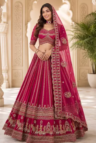 pink color Handwork Sequin and Beads Multi Color and Thread work silk blend Lehnga Choli 