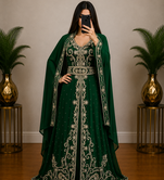 Emerald Green Embroidered Moroccan Kaftan Gown