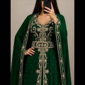 Emerald Green Embroidered Moroccan Kaftan Gown 2