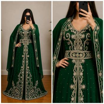 Emerald Green Embroidered Moroccan Kaftan Gown 3