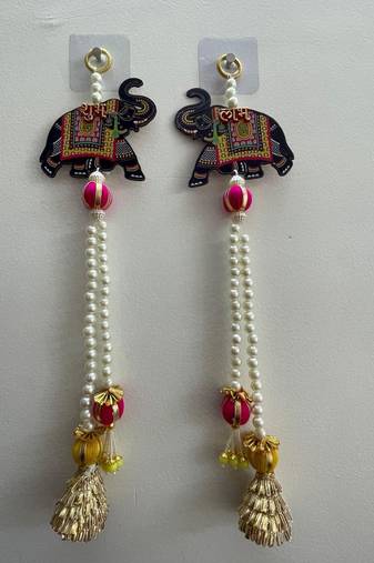decorative hanging shubh-labh mdf elephant hanging traditional for decoration toran for home decor (pack of 2)