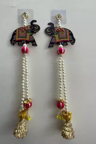 decorative hanging shubh-labh mdf elephant hanging traditional for decoration toran for home decor (pack of 2)