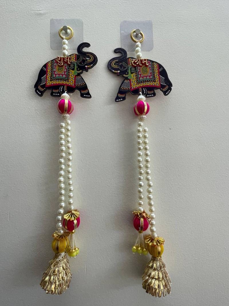 decorative hanging shubh-labh mdf elephant hanging traditional for decoration toran for home decor (pack of 2)