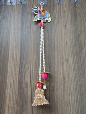 decorative hanging shubh-labh mdf elephant hanging traditional for decoration toran for home decor (pack of 2) 4