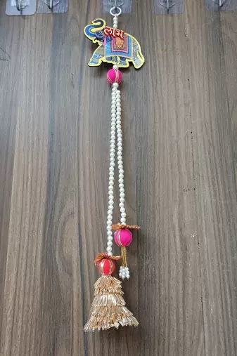 decorative hanging shubh-labh mdf elephant hanging traditional for decoration toran for home decor (pack of 2)