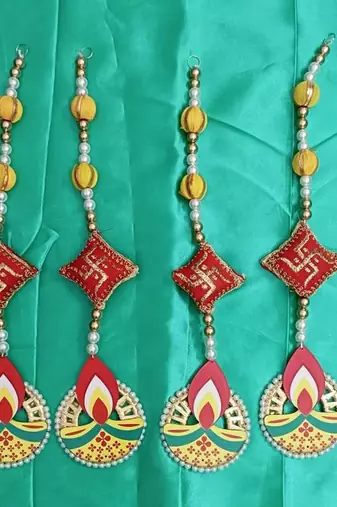 handmade mdf diya cushion hanging for decorationhaging for home diwali and festive decor hanging (pack of 4)