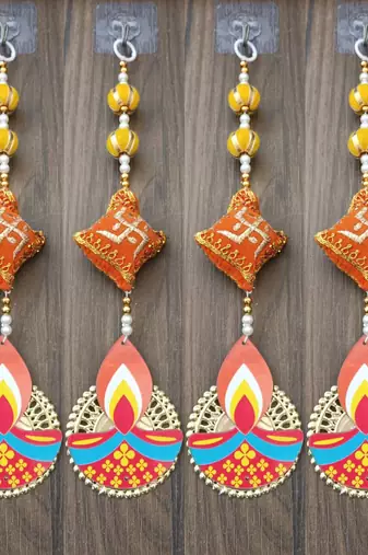 handmade mdf diya cushion hanging for decorationhaging for home diwali and festive decor hanging (pack of 4)