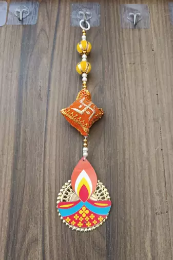 handmade mdf diya cushion hanging for decorationhaging for home diwali and festive decor hanging (pack of 4)