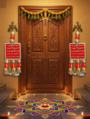 handmade navkar mantra red gold beads decorative door hanging wall decor (pack of 2) 2