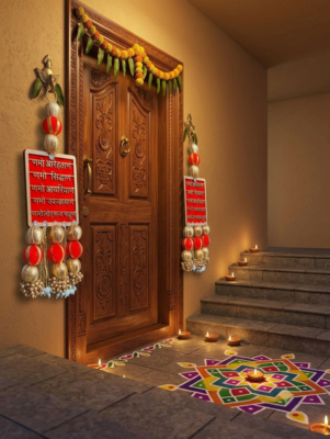 handmade navkar mantra red gold beads decorative door hanging wall decor (pack of 2) 3