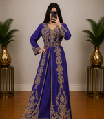 Royal blue Heavy Gold Embroidered Moroccan Kaftan Gown