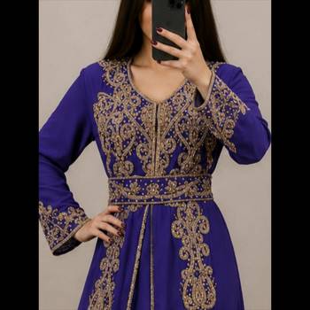 Royal blue Heavy Gold Embroidered Moroccan Kaftan Gown 2