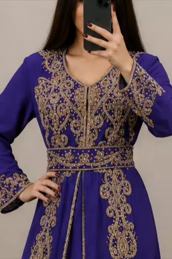 Royal blue Heavy Gold Embroidered Moroccan Kaftan Gown