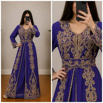 Royal blue Heavy Gold Embroidered Moroccan Kaftan Gown 3