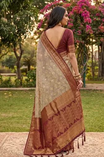 beige cotton blend saree with blouse