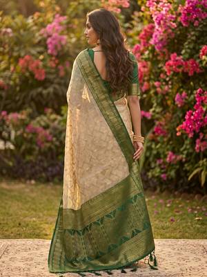 beige cotton blend saree with blouse 4