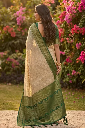 beige cotton blend saree with blouse