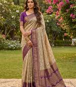 beige cotton blend saree with blouse