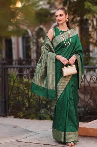 Dark cotton blend saree with blouse