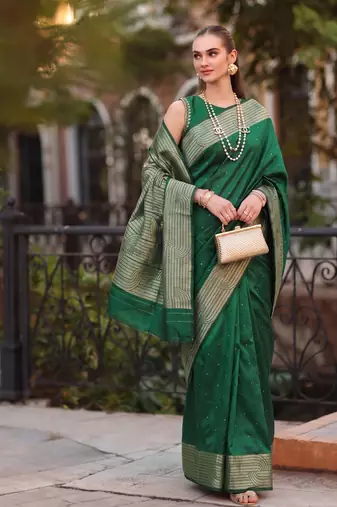 Dark cotton blend saree with blouse