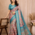 blue printed work cotton blend saree