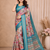 blue printed work cotton blend saree