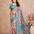 blue printed work cotton blend saree