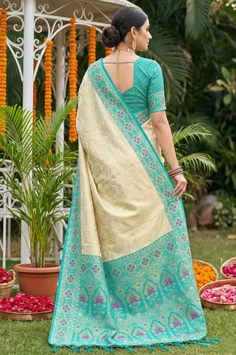 sky blue silk blend saree with blouse