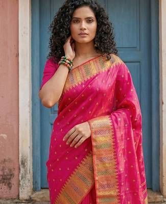 pink silk blend saree with blouse 3