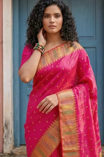 pink silk blend saree with blouse