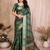 green printed work cotton blend saree