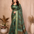 green printed work cotton blend saree