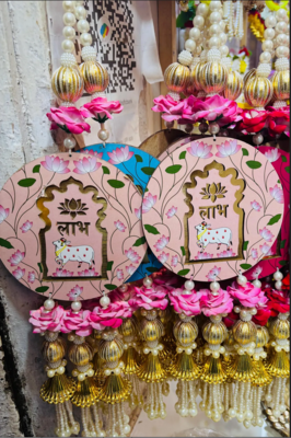handmade floral beads shubh labh mdf decorativetraditional flower hanging decoration (set of 1) 1