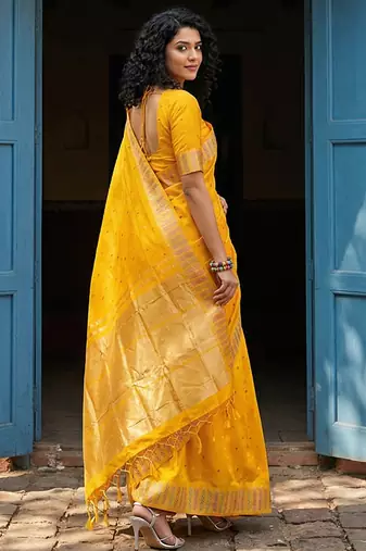 yellow silk blend saree with blouse
