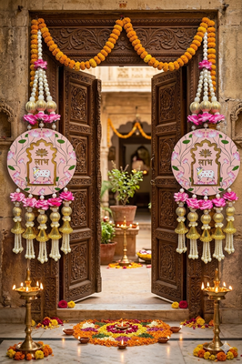 handmade floral beads shubh labh mdf decorativetraditional flower hanging decoration (set of 1) 2