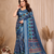 neavy blue printed work cotton blend saree