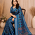 neavy blue printed work cotton blend saree