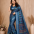 neavy blue printed work cotton blend saree