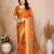 orange printed work cotton blend saree