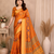 orange printed work cotton blend saree