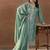 Women's sea green silk blend straight kurta set with dupatta and pant