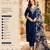 Women's dark blue silk blend straight kurta set with dupatta and pant