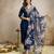 Women's dark blue silk blend straight kurta set with dupatta and pant