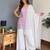 Women's lavender embroidered georgette kurti set with dupatta and palazzo